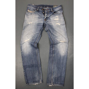Diesel Jeans 30 x 30 Regular Straight Light Wash Distressed Faded Made Romania